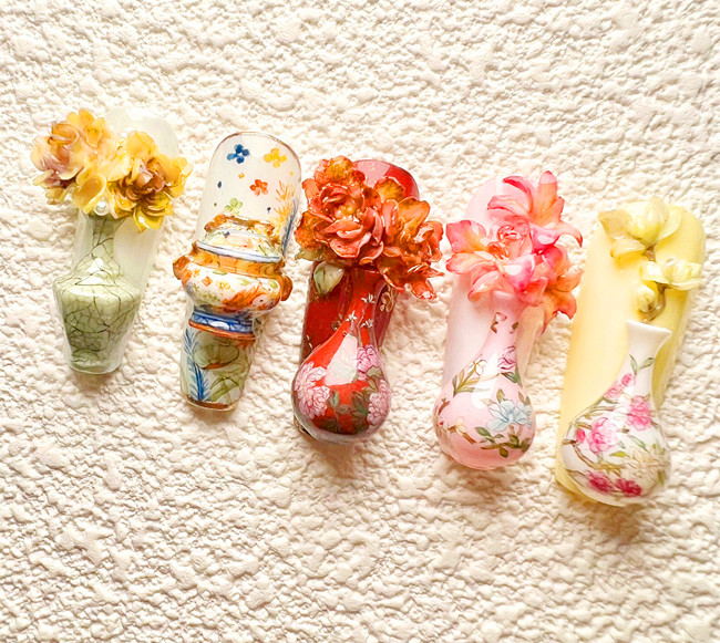 國風(fēng)瓷器美甲，南寧美甲款式造型作品