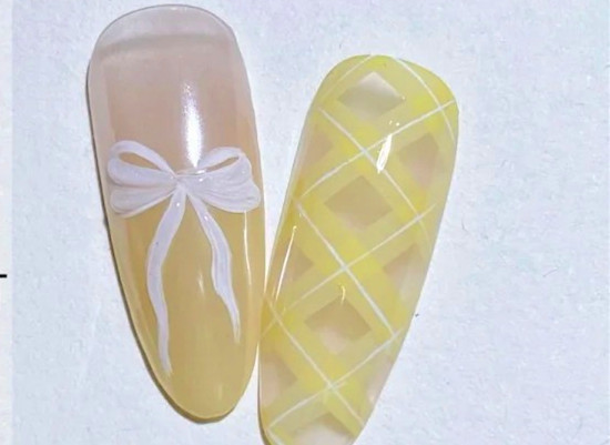 格紋蝴蝶結(jié)美甲教程，南寧美甲進修整理