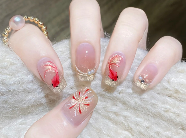 手繪水彩錦鯉美甲教程，廣西美甲課堂示范